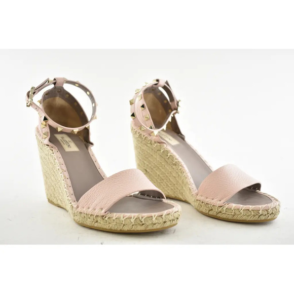 Valentino Rockstud 40D Pink Ankle Strap Espadrille Platform Wedge Sandal Heel 40 - Picture 3 of 9